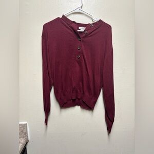 Good American Top Women's XXS/XS Evereve Henley Vneck Pullover Burgundy